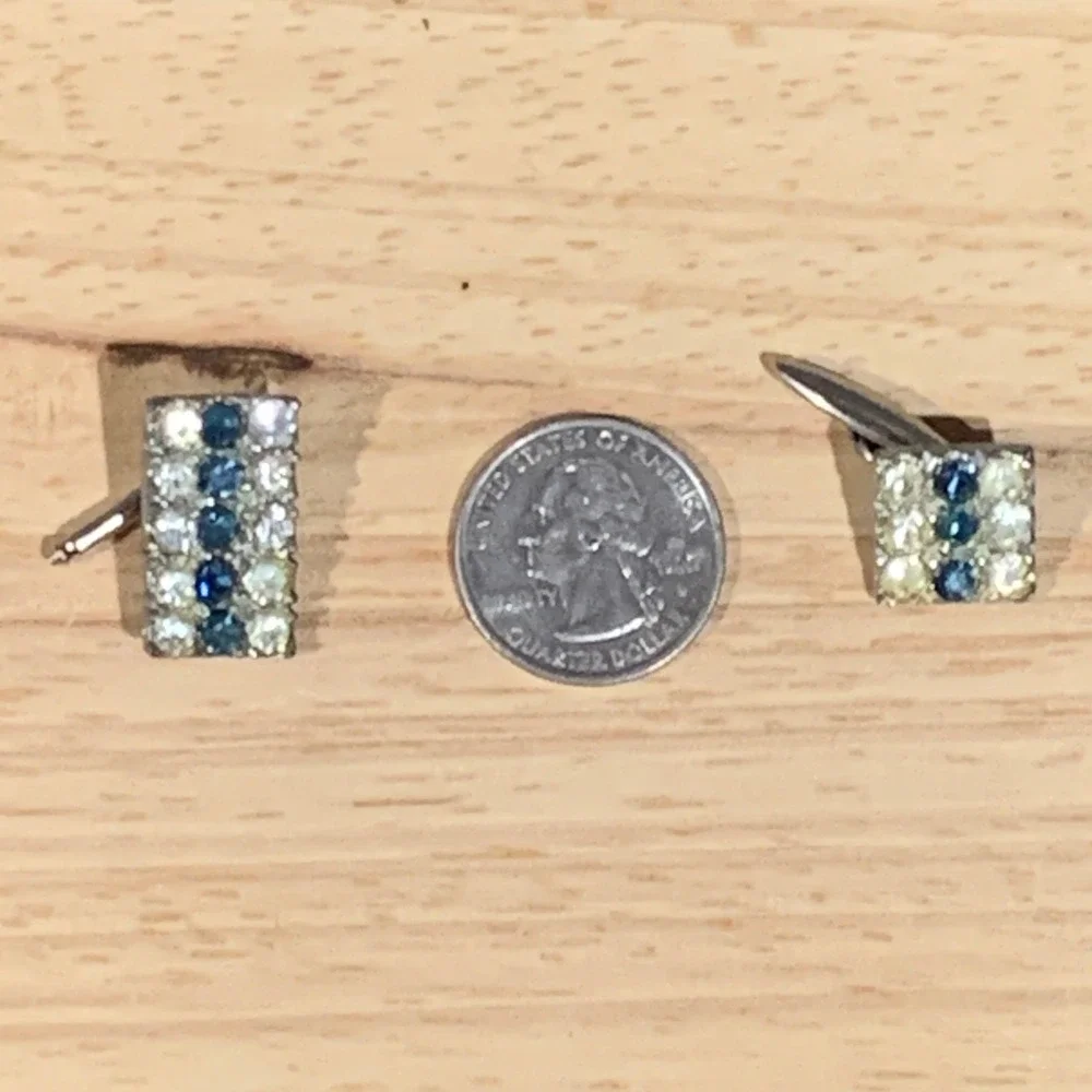 Unbranded Tuxedo Studs Cufflink Mens OS Blue Clear Rhinestone Vintage Formal Set